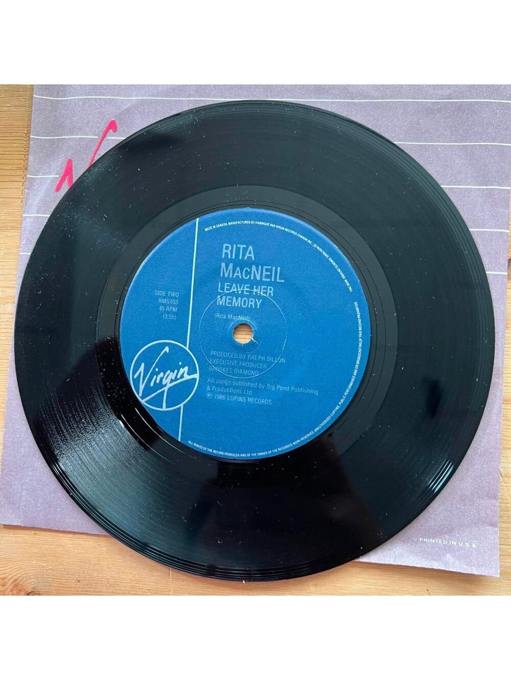 Rita MacNeil - Leave her Memory/Fast Train to Tokyo 45rpm VG+ R08